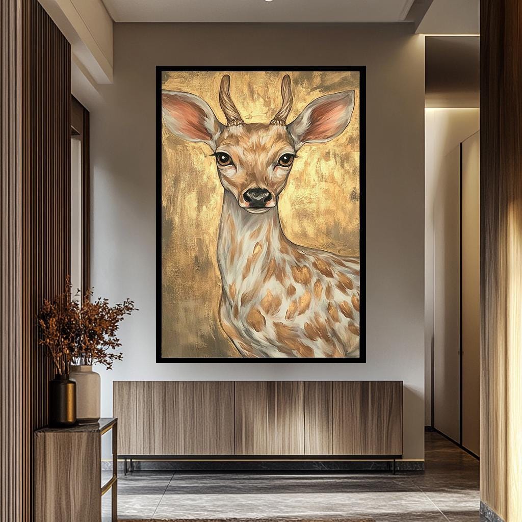 Golden Deer Canvas - Modern Animal Canvas Art | Vibrant Floral Fruit Wall Decor
