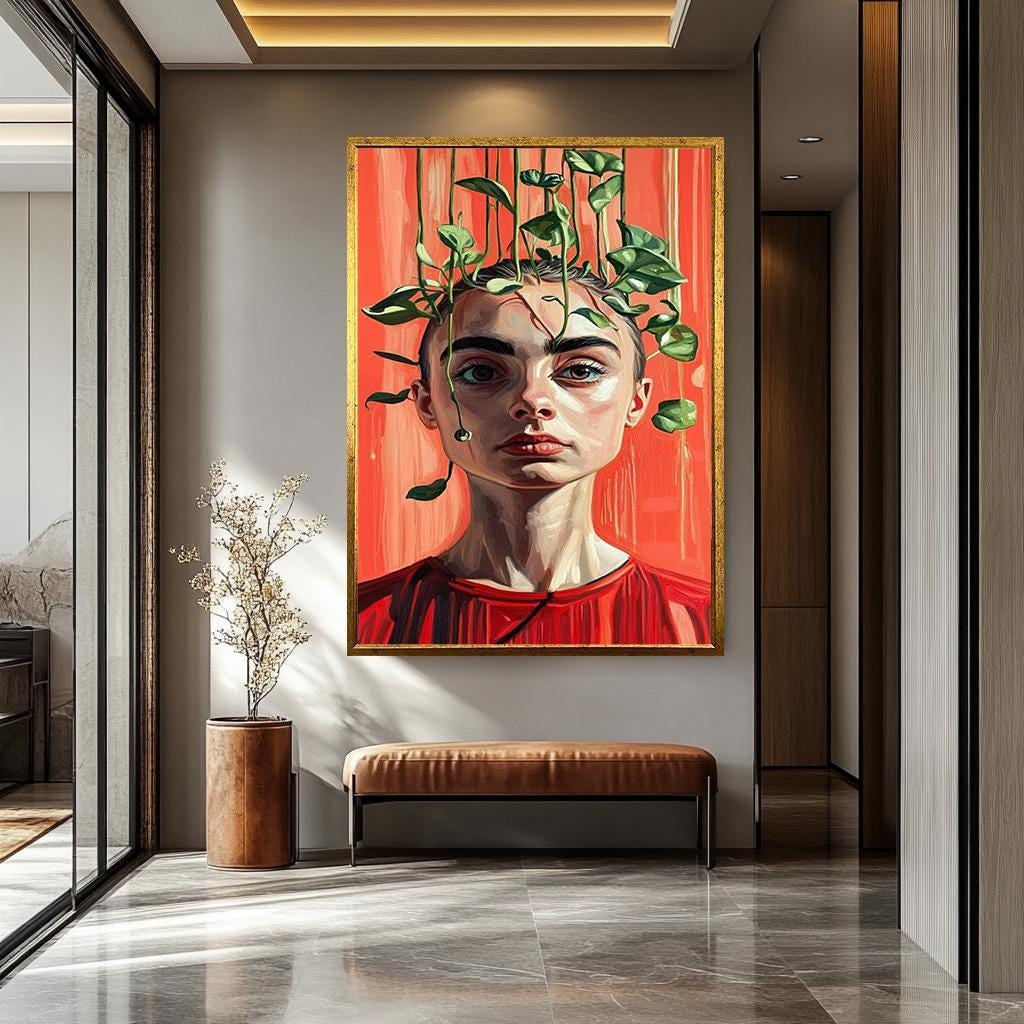 Surreal Woman Wall Art - Unique Abstract Female Portrait | Bold Colorful Canvas