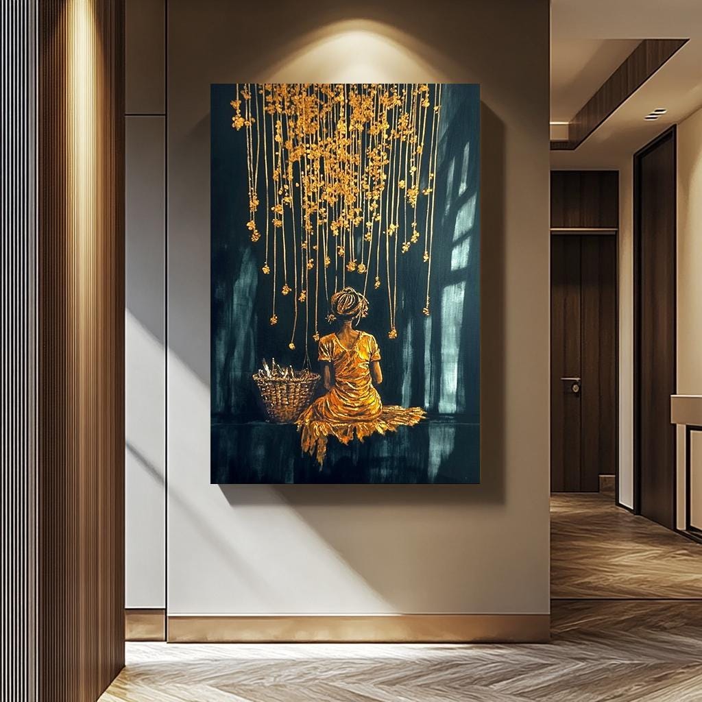 Women Wall Art - Golden Glow Abstract Canvas Painting | Black Gold Woman Portrait Print