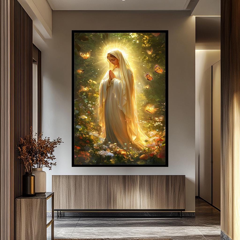 Virgin Mary Wall Art – Blessed Mother Art | Religious Canvas Painting | Catholic Wall Decor