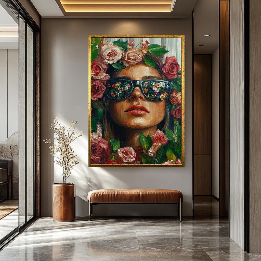 Floral Woman Wall Art – Modern Portrait Painting | Abstract Female Artwork Print