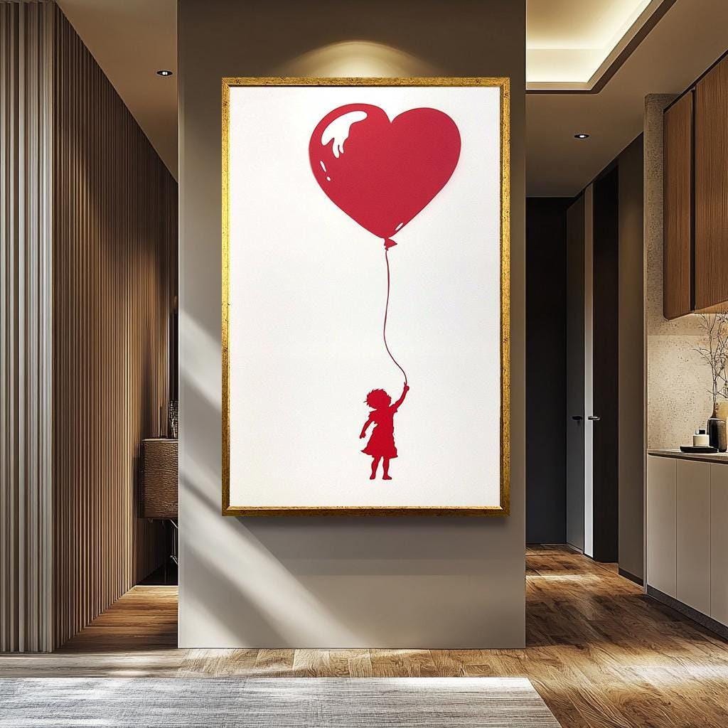 Red Balloon Girl Wall Art – Banksy Inspired Minimalist Canvas Art | Urban Wall Decor