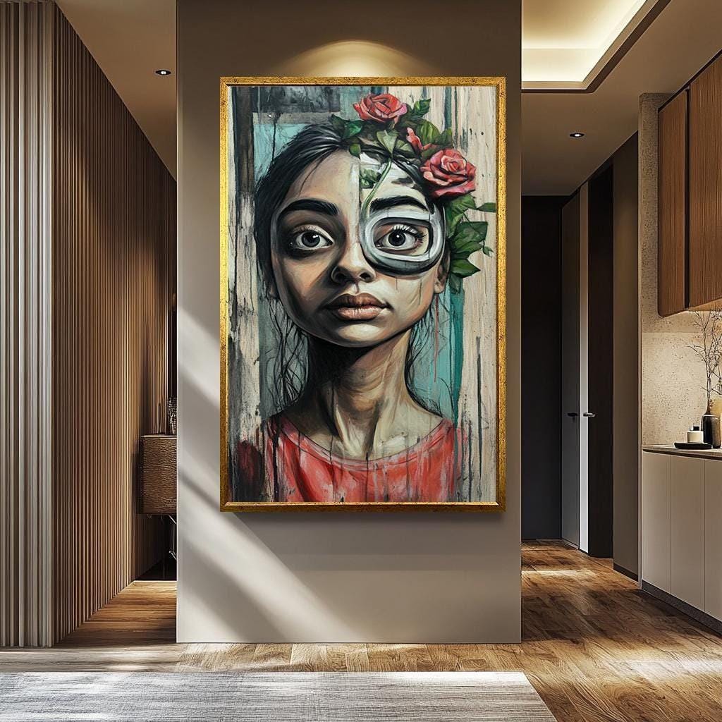 Abstract Woman Portrait | Surreal Wall Art - Modern Canvas Print With Bold Colors