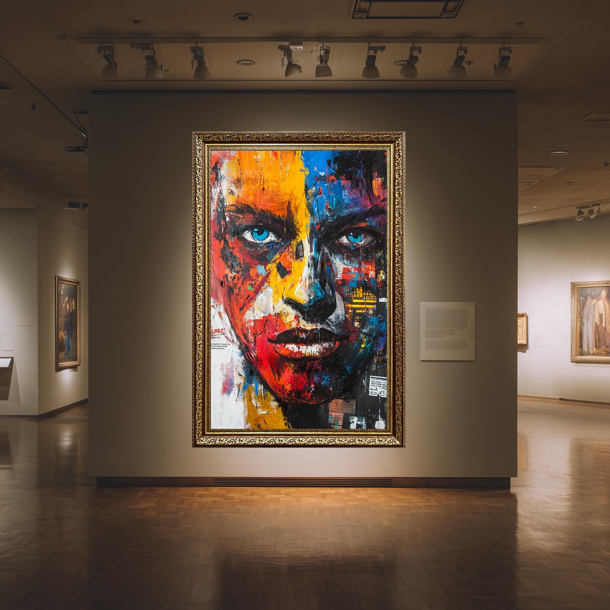 Abstract Face Canvas – Vibrant Wall Print With Intense Blue Eyes | Modern Wall Decor