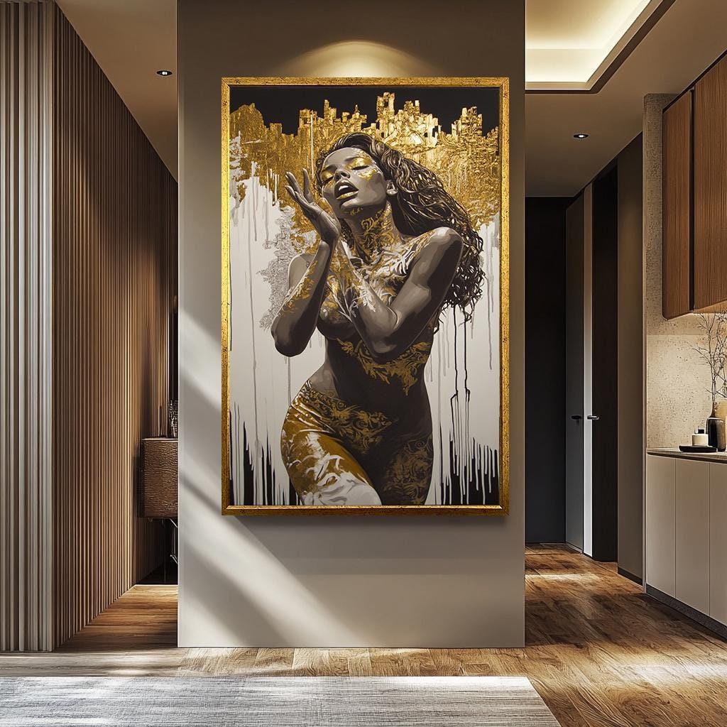 Women Wall Art – Abstract Women Canvas | Golden Wall Decor | Luxury Home Decor