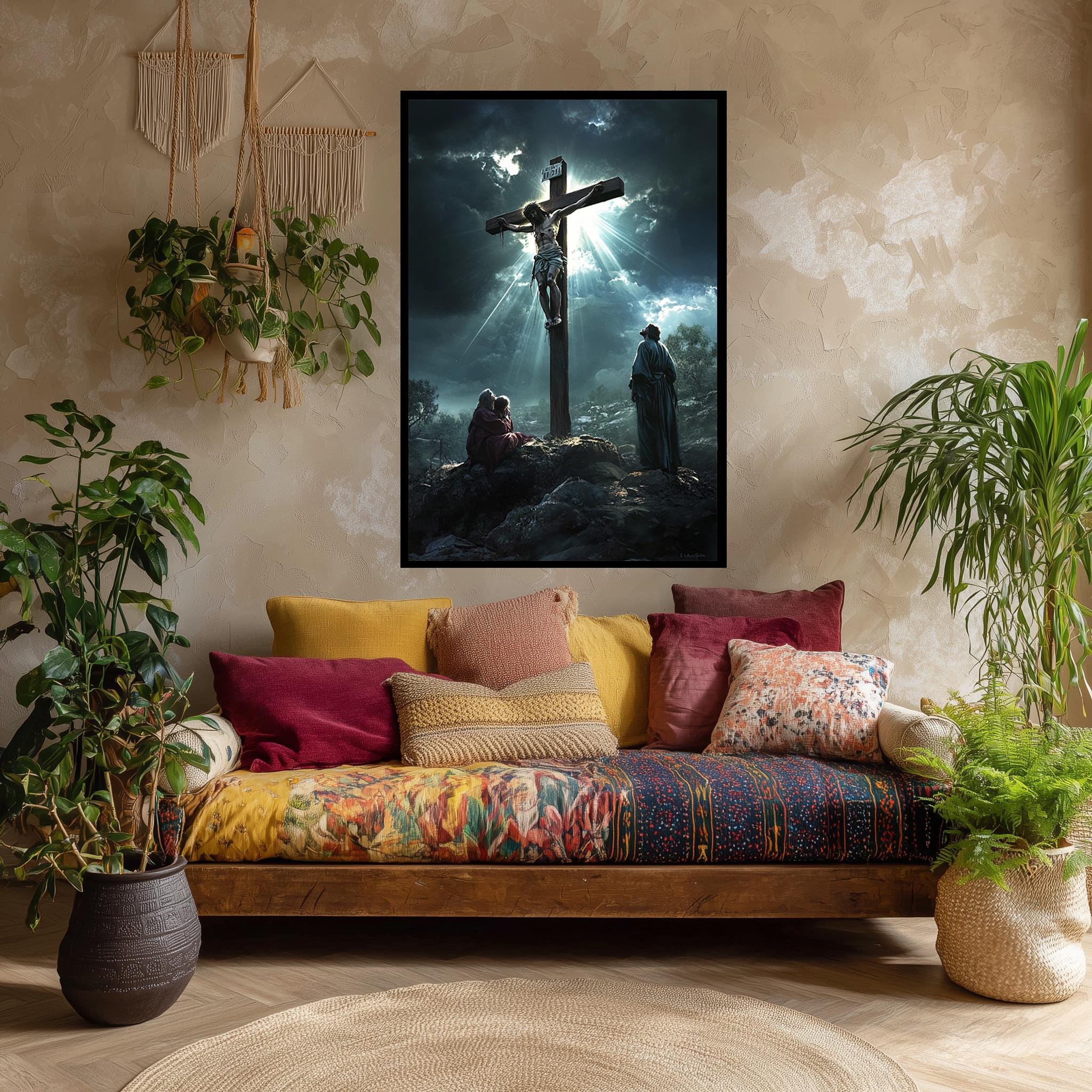 Jesus Crucifixion Canvas – Dramatic Christian Wall Art | Passion of Christ Print