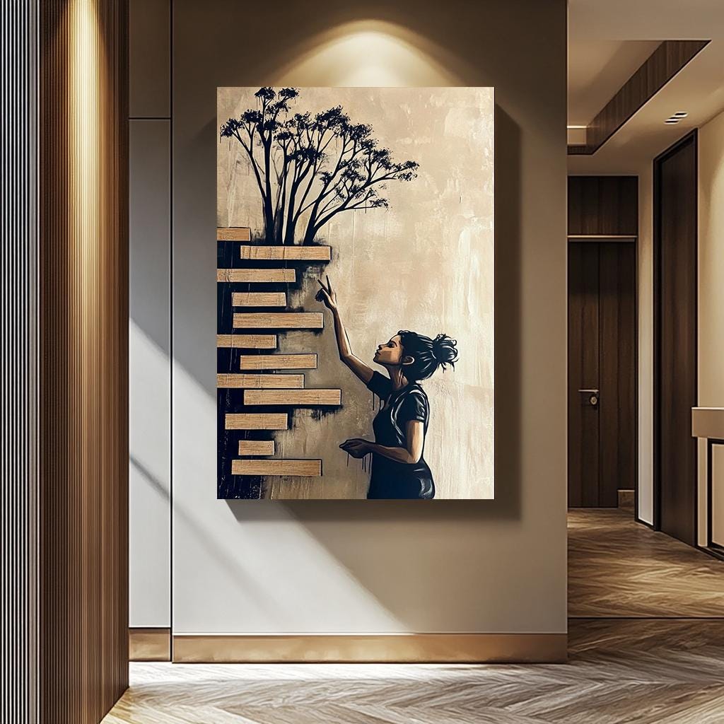 Banksy Wall Art – Modern Urban Artwork With Tree And Ladder Design | Vibrant Canvas Print