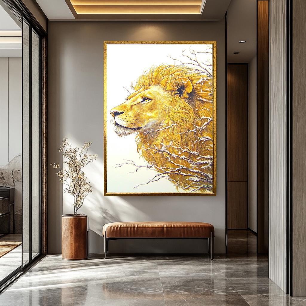 Golden Lion Wall Art – Majestic Wildlife Canvas Art | Elegant Lion Portrait Decor