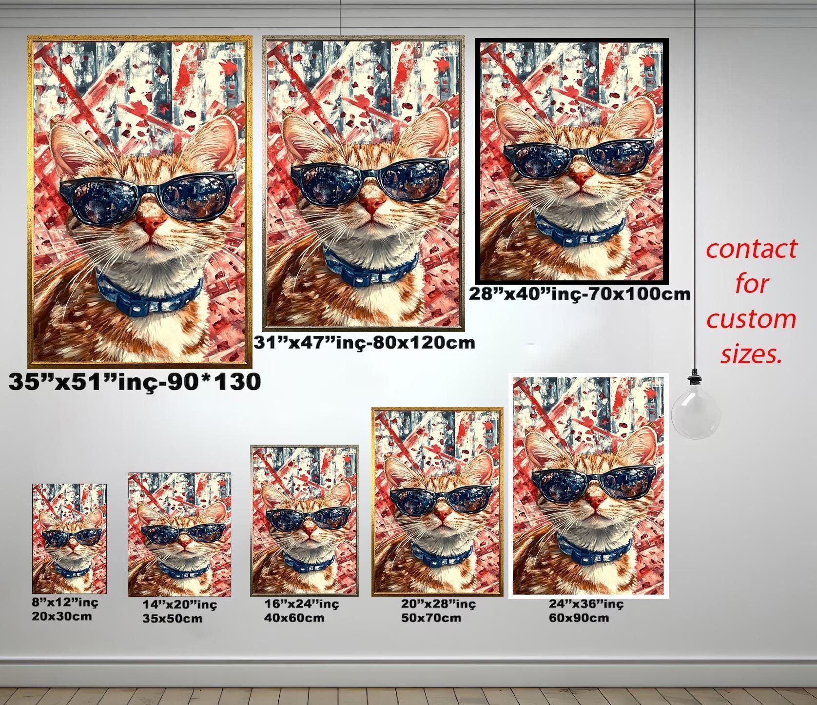 Cool Cat Pop Art - Retro Abstract Cat Painting | Vibrant Colorful Canvas Print