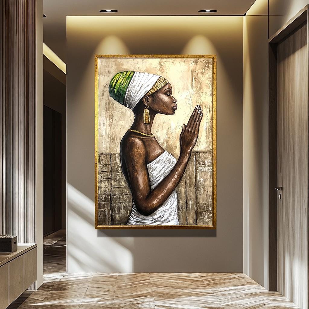 African Women Wall Art – Serene Black Woman Canvas Painting | Modern Home Decor