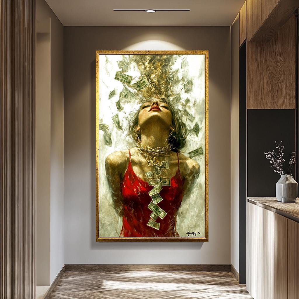 Luxury Woman Money Art – Bold Wealth Artwork | Financial Freedom Canvas Print