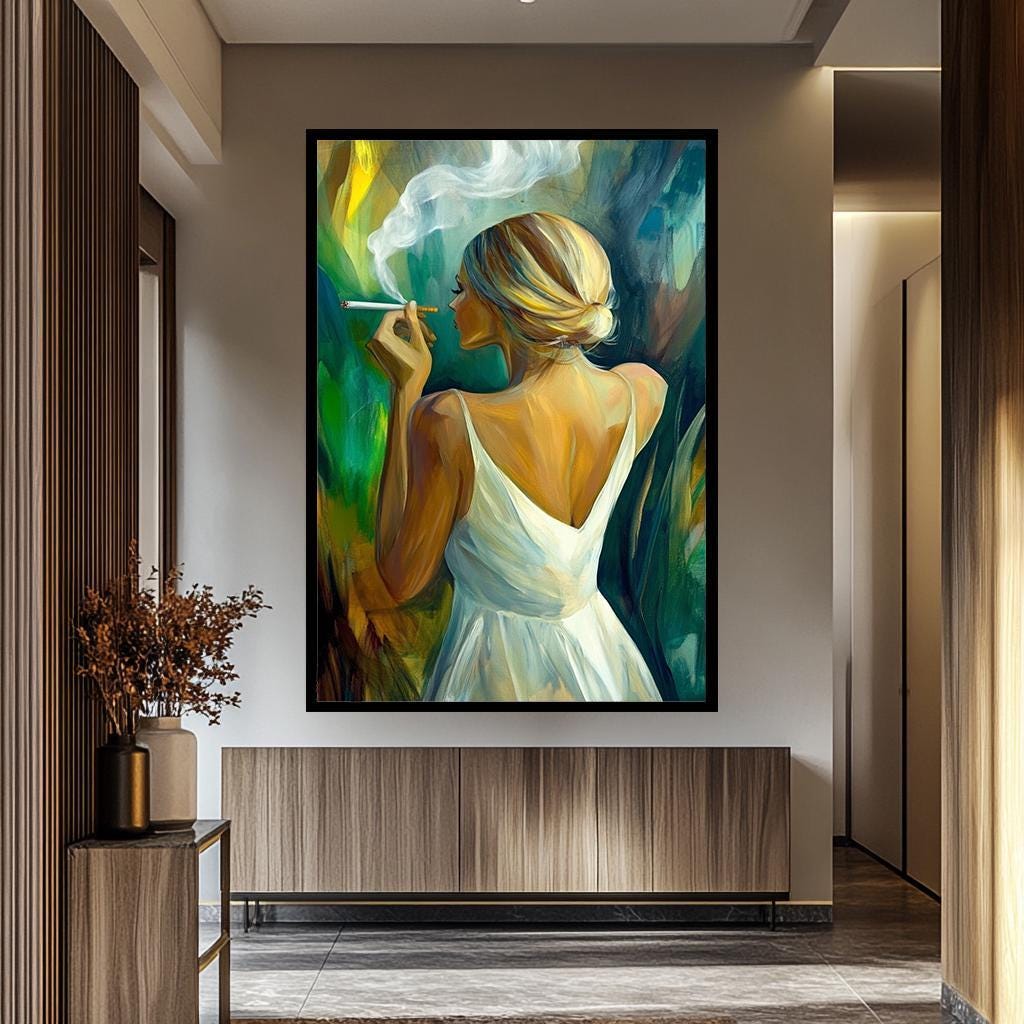 Women Smoking Wall Art – Elegant Feminine Canvas Print | Modern Woman Painting