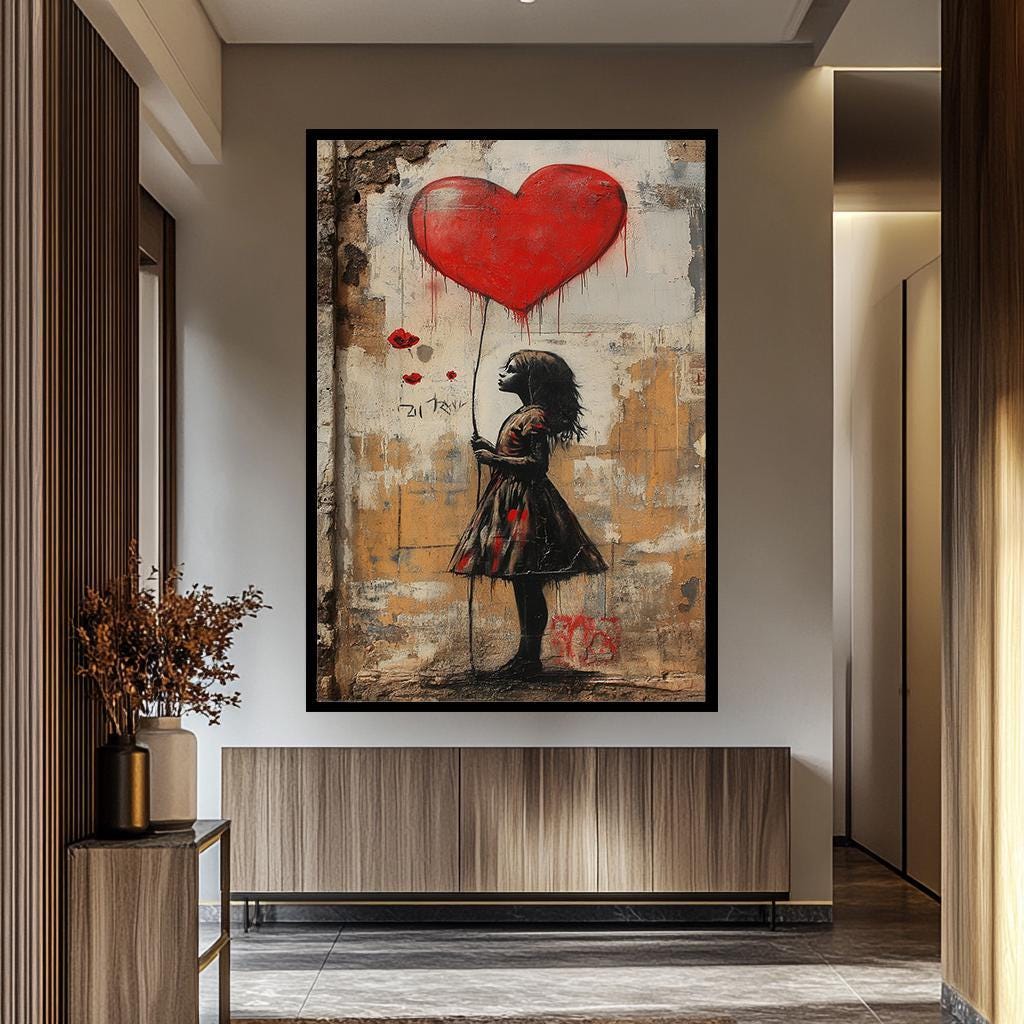 Banksy Balloon Girl Art - Red Heart Graffiti Wall Decor | Urban Canvas Print
