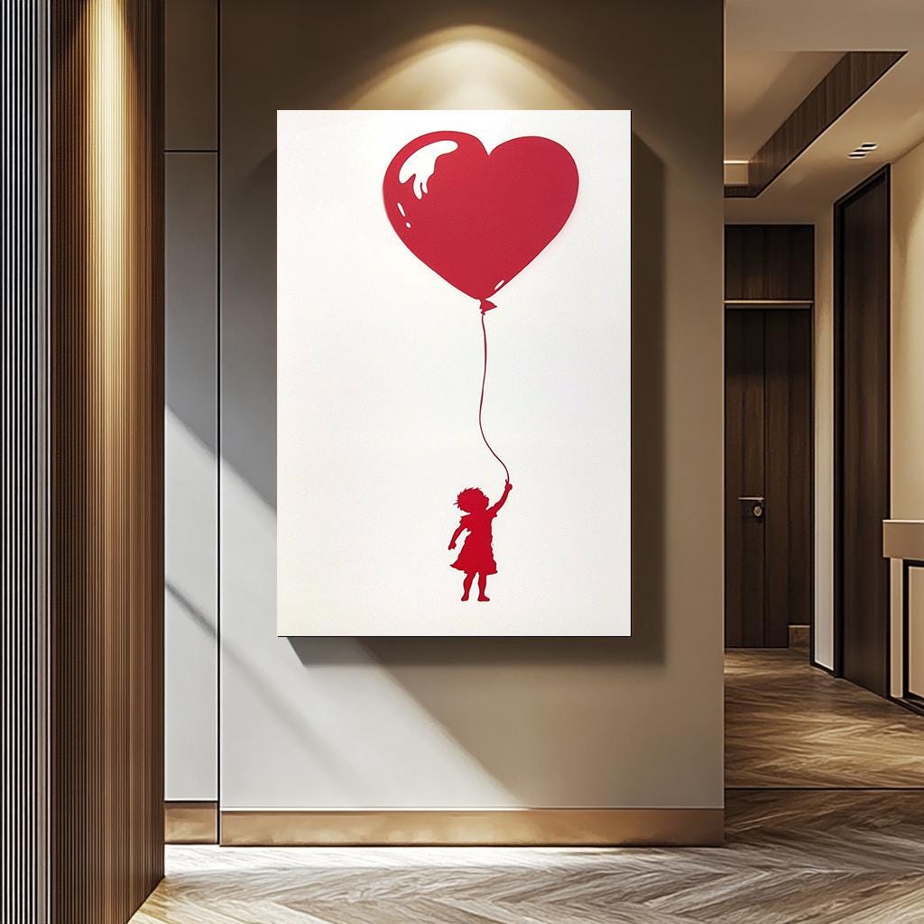 Red Balloon Girl Wall Art – Banksy Inspired Minimalist Canvas Art | Urban Wall Decor