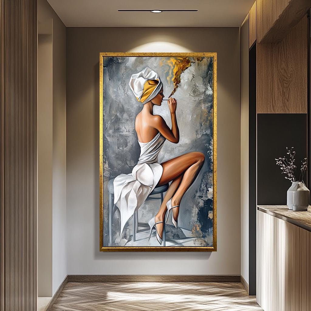 Woman Smoking Wall Art – Luxury Feminine Painting | Modern Women Canvas Print