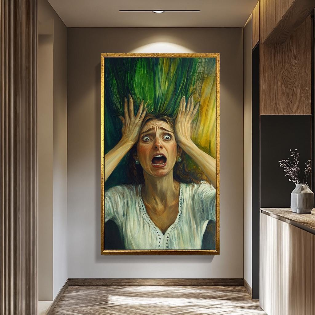 Emotional Woman Wall Art – Surreal Female Portrait on Hand-Stretched Canvas