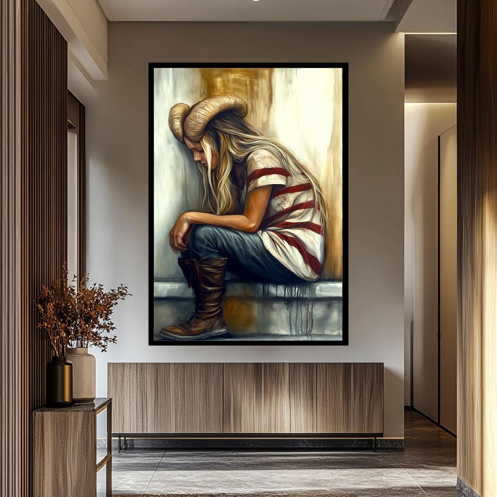 Surreal Woman Wall Art – Fantasy Female Portrait, Dark Aesthetic Painting & Gothic Decor