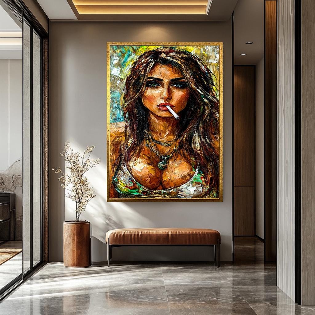 Woman Smoking Wall Art – Fiery Feminine Canvas Print | Modern Portrait Decor