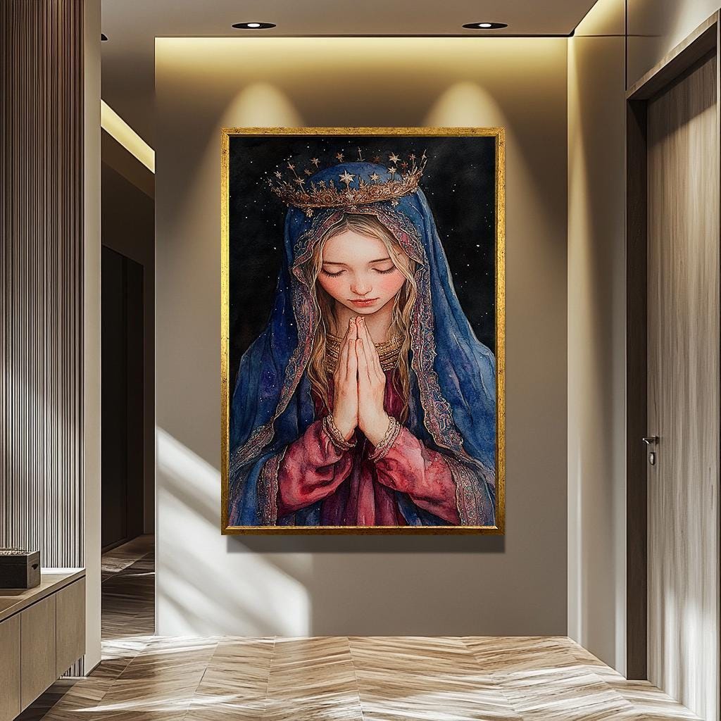 Virgin Mary Wall Art | Religious Canvas Painting - Catholic Home Decor