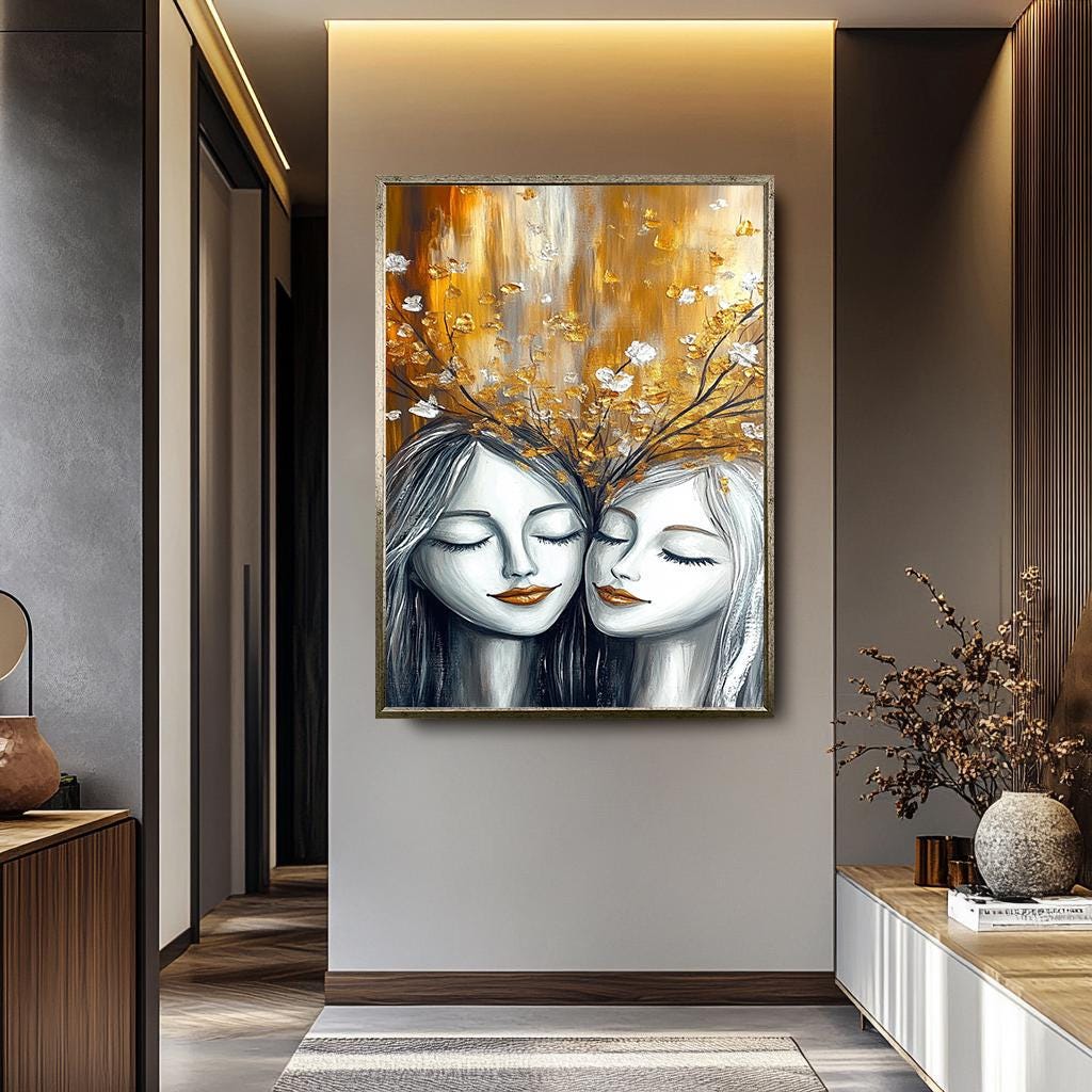 Women Wall Art – Textured Canvas Art Print | Sisterhood Canvas & Floral Portrait