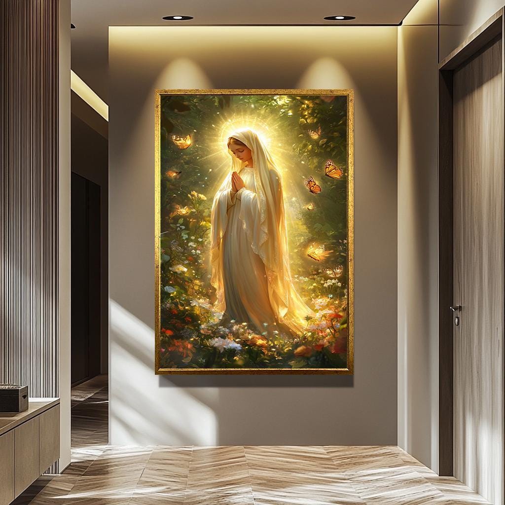 Virgin Mary Wall Art – Blessed Mother Art | Religious Canvas Painting | Catholic Wall Decor
