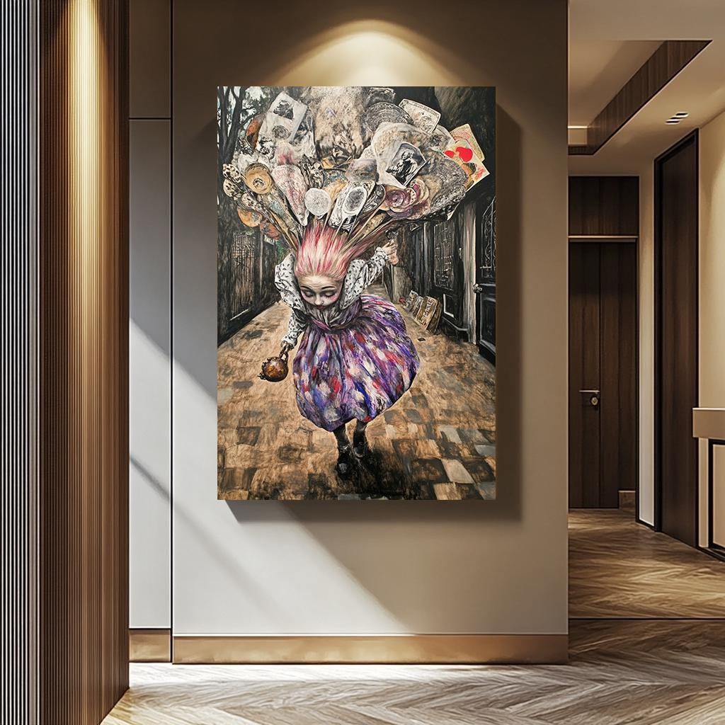 Surreal Woman Wall Art – Whimsical Fantasy Portrait Print | Gothic Dreamlike Painting