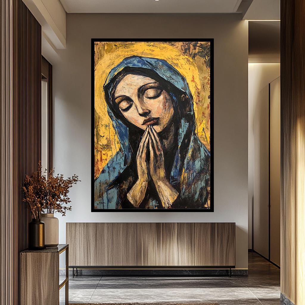 Virgin Mary Wall Art – Christian Canvas Painting | Sacred Religious Decor