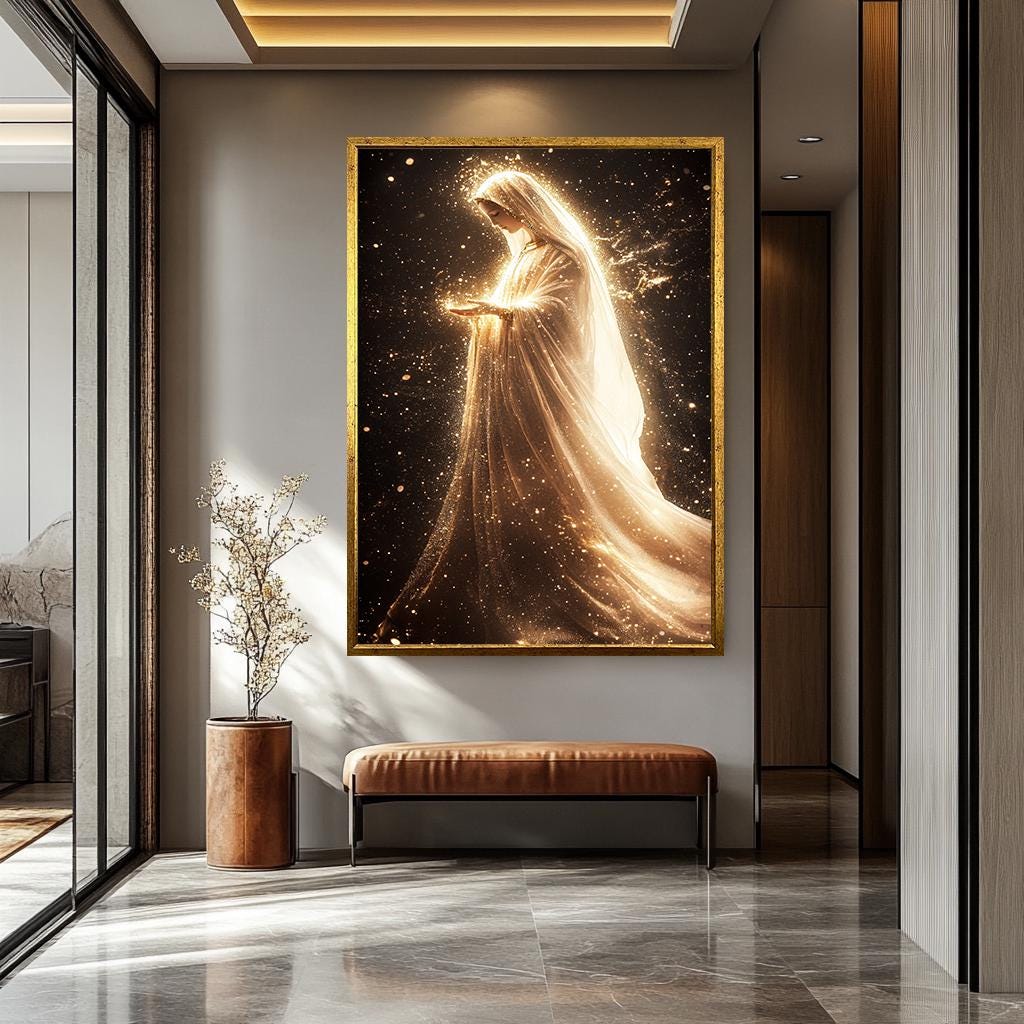 Virgin Mary Wall Art – Catholic Home Decor | Golden Light Painting Canvas Print