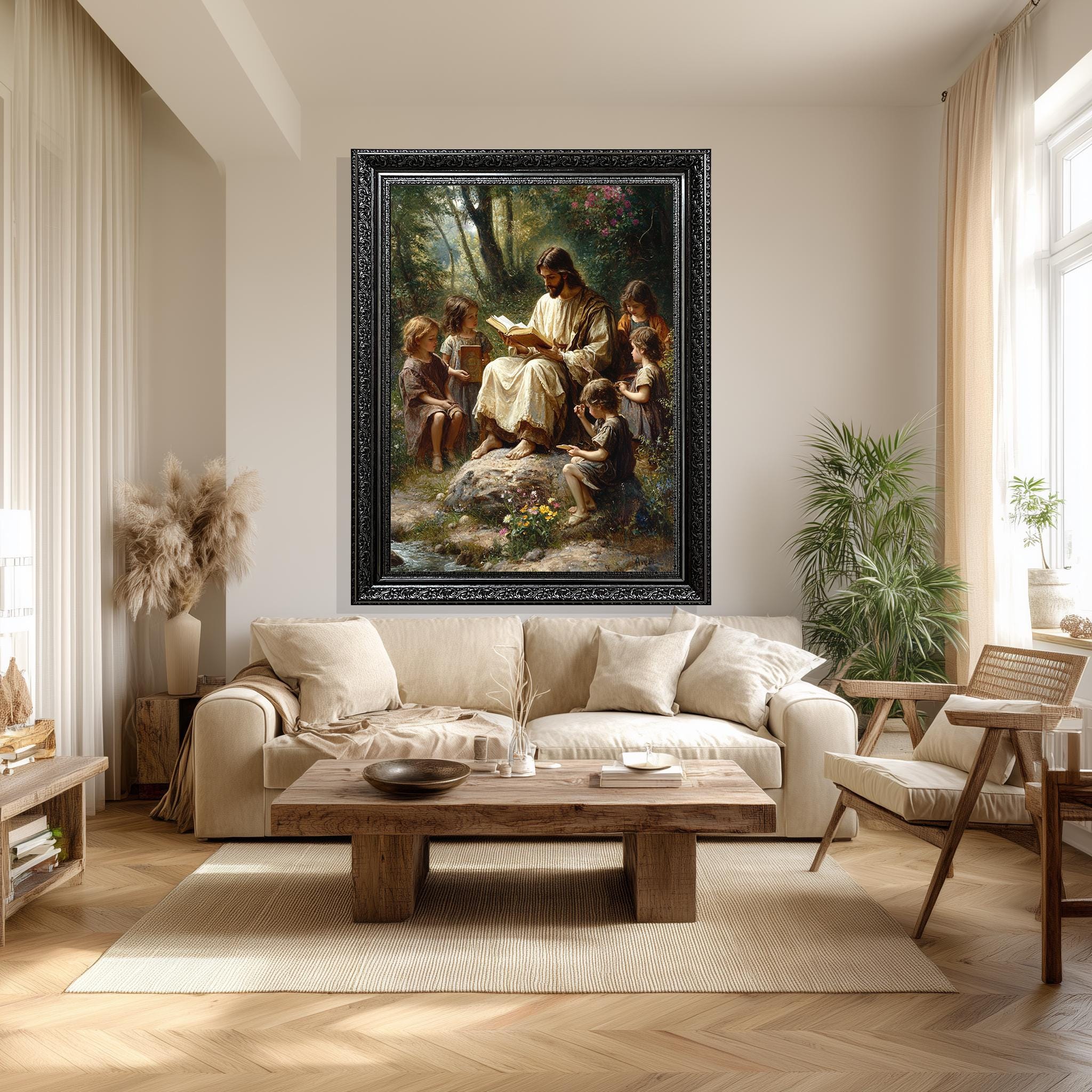 Jesus Teaching Children Canvas – Christian Wall Art | Bible Lesson Artwork, Faith Based Decor