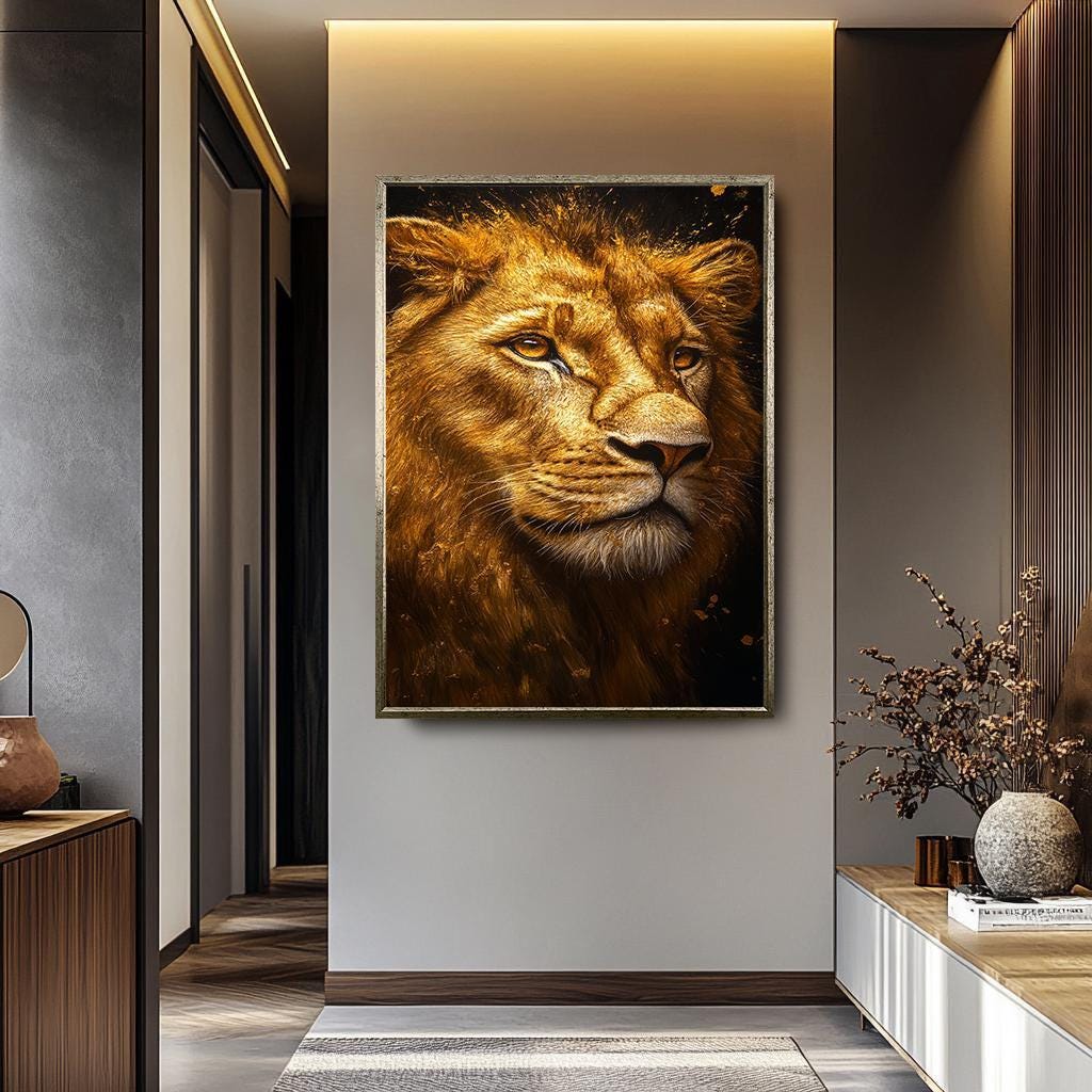 Lion Wall Art – Golden Lion Portrait Canvas Print | Luxury Wildlife Decor