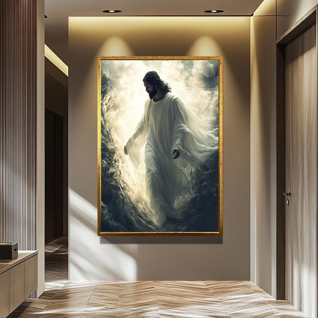 Jesus Canvas Wall Art - Christian Wall Decor | Walking on Water Spiritual Print