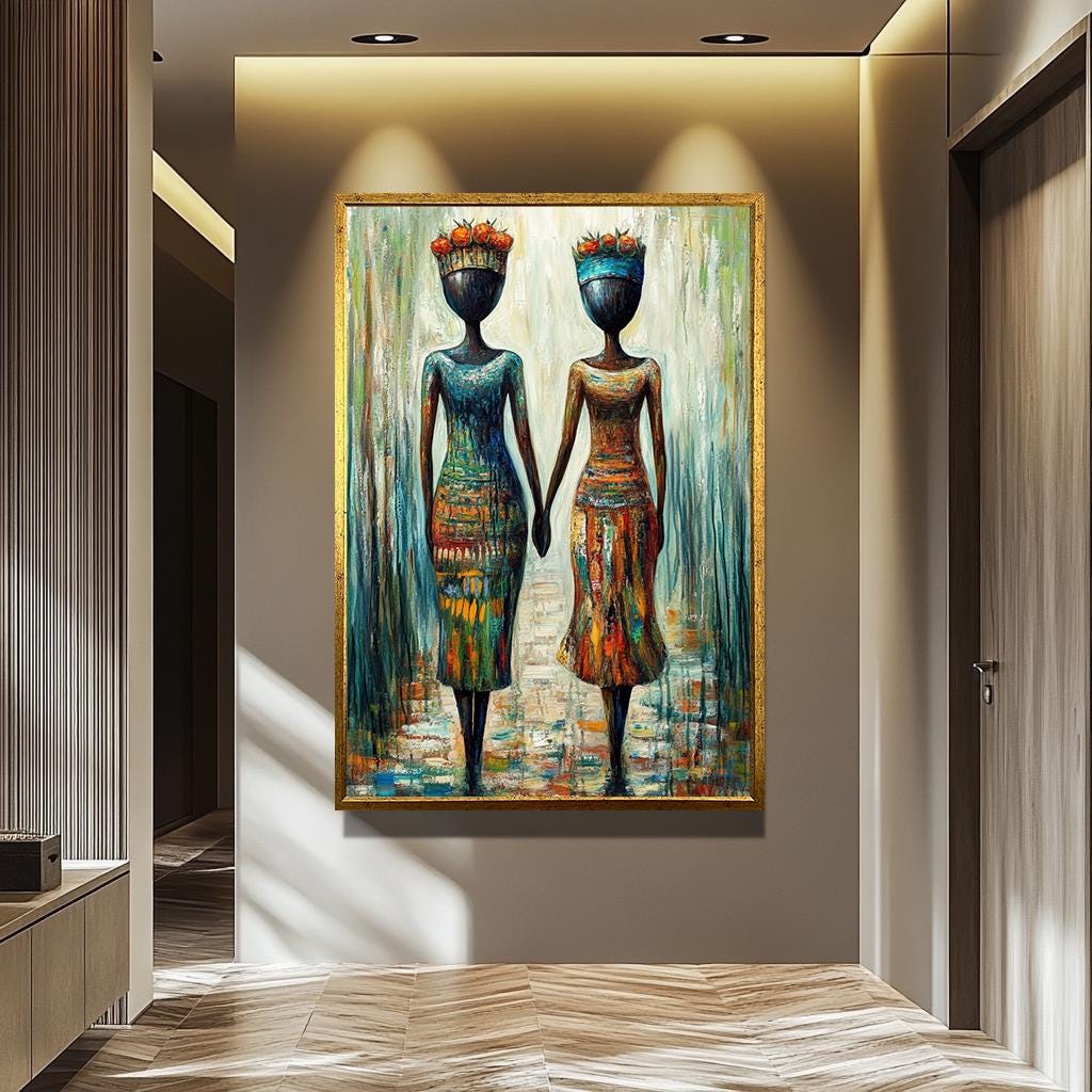 African Women Wall Art - Abstract Female Portrait Canvas | Vibrant Wall Decor