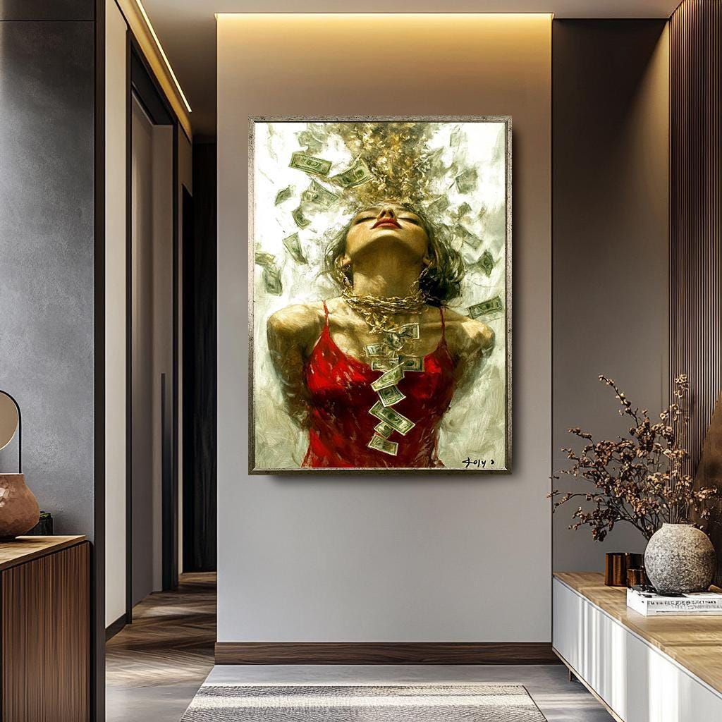 Luxury Woman Money Art – Bold Wealth Artwork | Financial Freedom Canvas Print