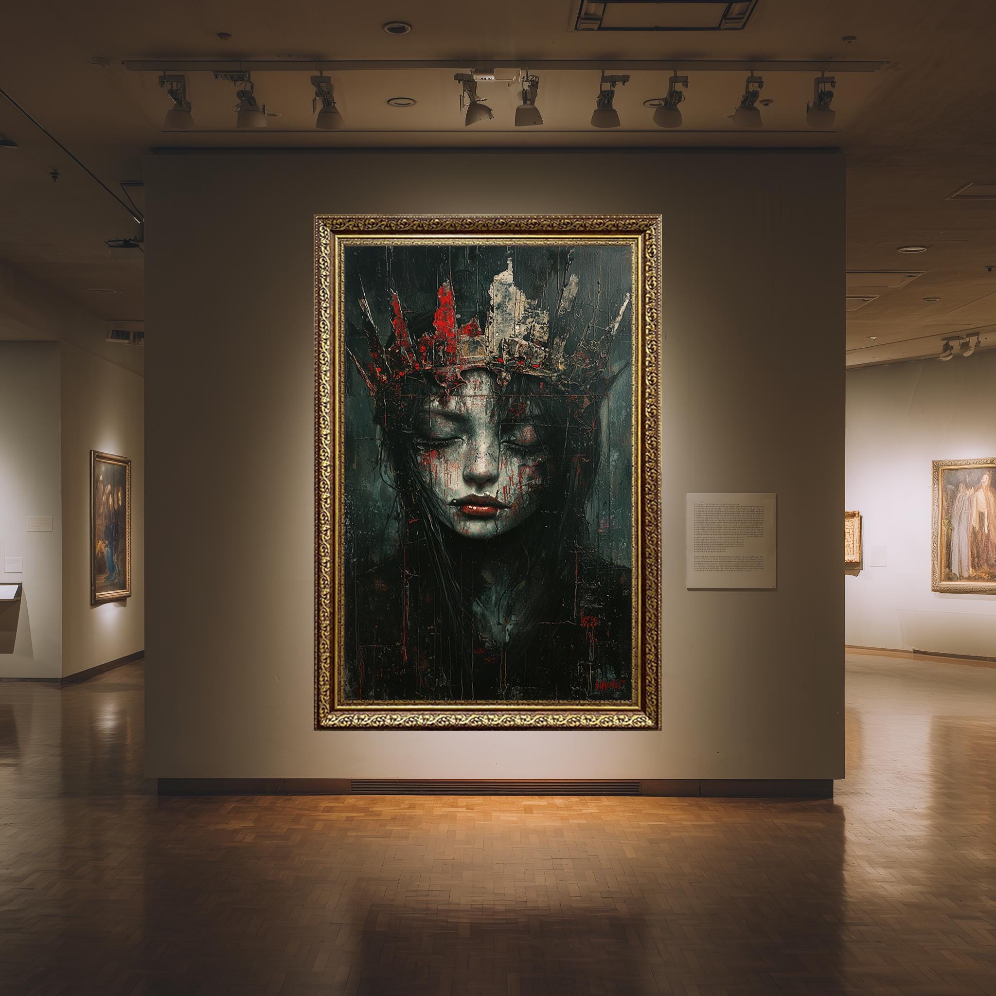 Gothic Queen Canvas Print – Dark Fantasy Art With Broken Crown & Textured Face