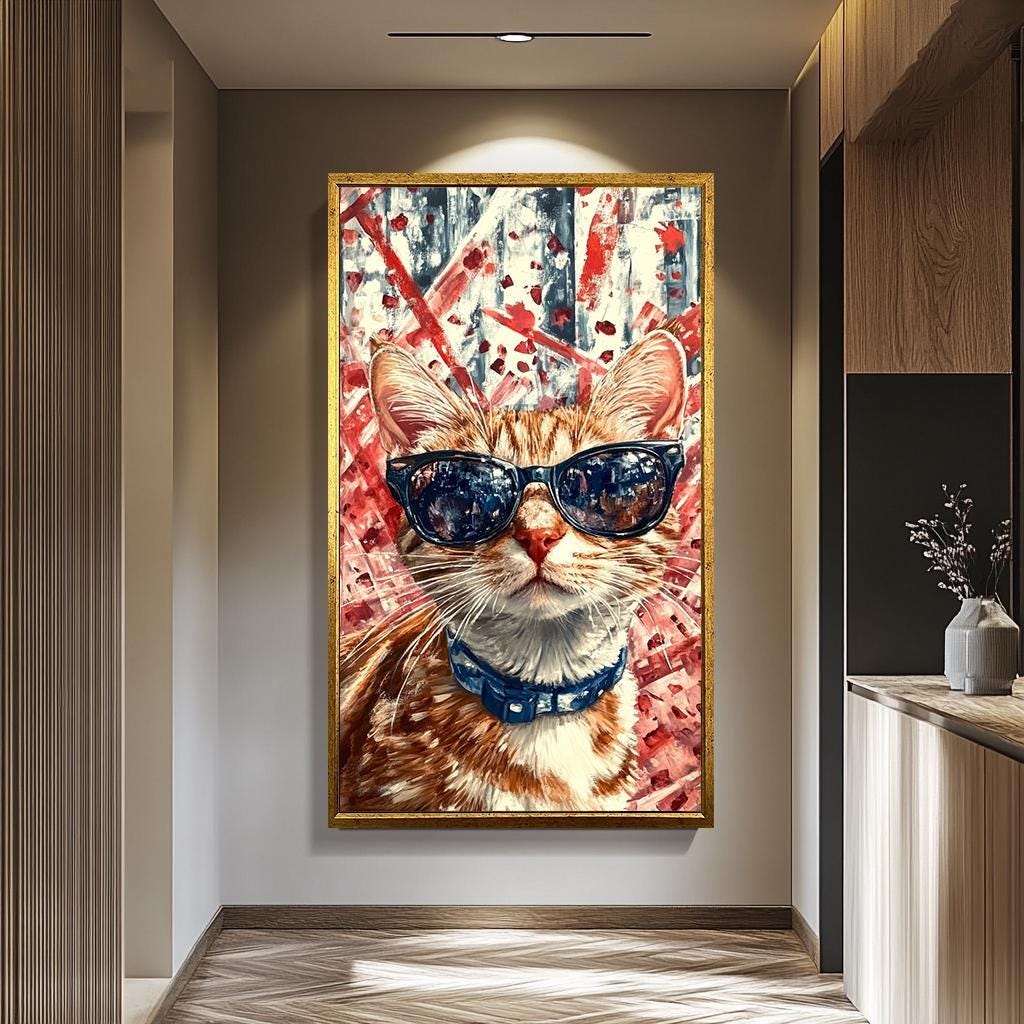 Cool Cat Pop Art - Retro Abstract Cat Painting | Vibrant Colorful Canvas Print