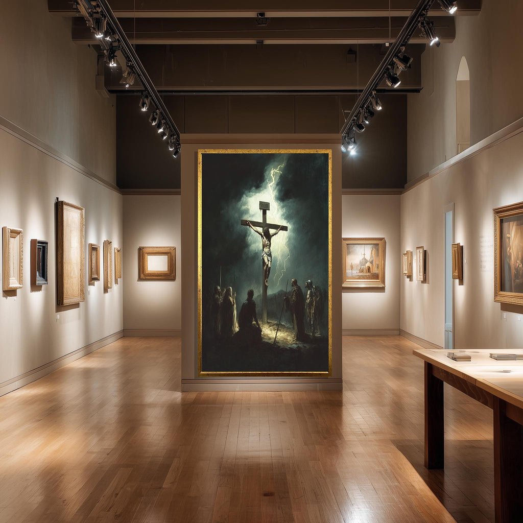 Jesus Crucifixion Canvas – Dramatic Christian Wall Art | Dark Gospel Painting