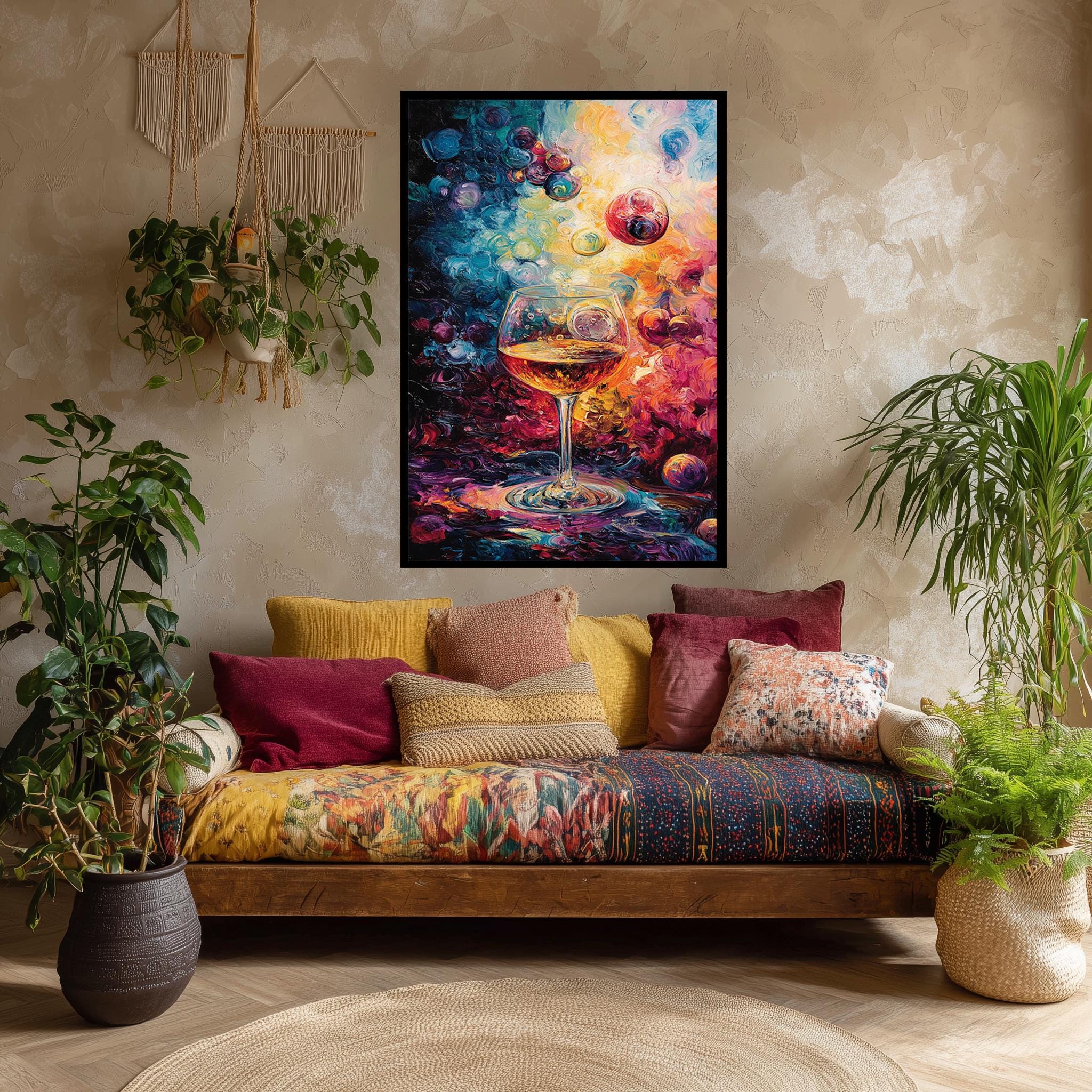 Abstract Wine Glass Art – Colorful Canvas Print | Modern Wall Decor for Kitchen & Bar
