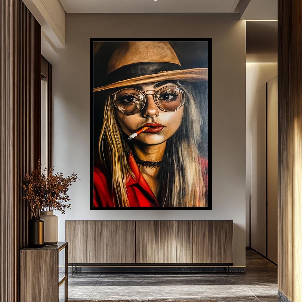 Woman Smoking Wall Art – Cool Girl Canvas | Modern Women Portrait Art Print