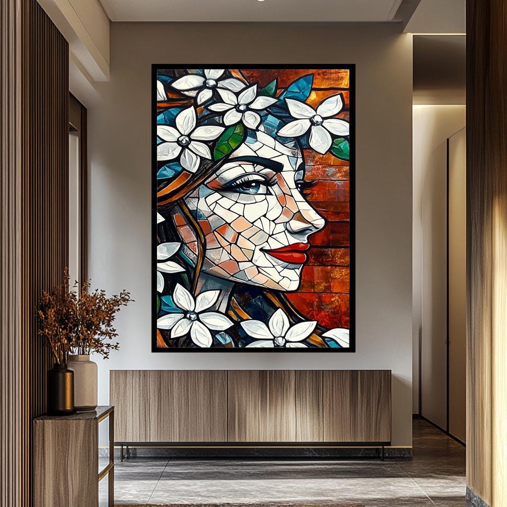 Mosaic Woman Pop Art - Floral Abstract Portrait | Vibrant Modern Artwork Canvas