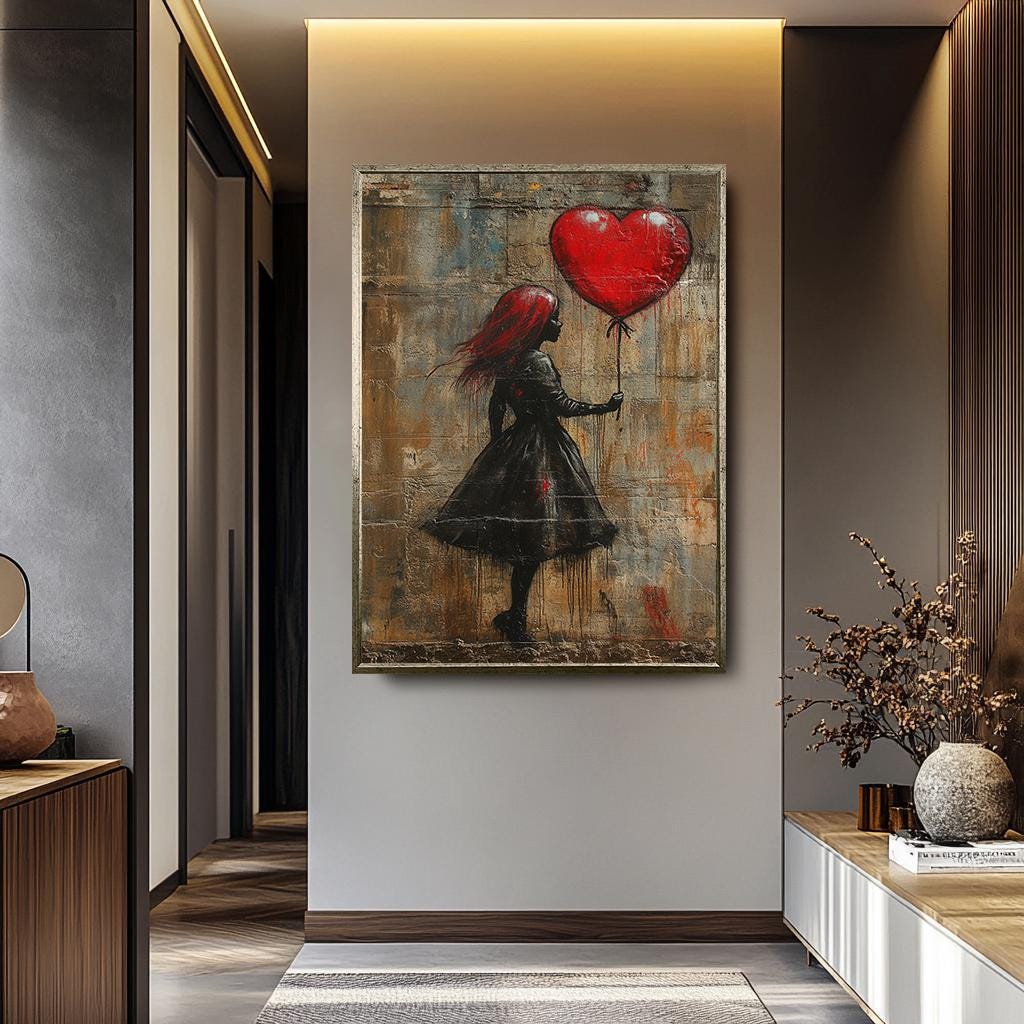 Banksy Wall Art – Urban Graffiti Canvas | Girl Balloon Painting on Modern Street Canvas