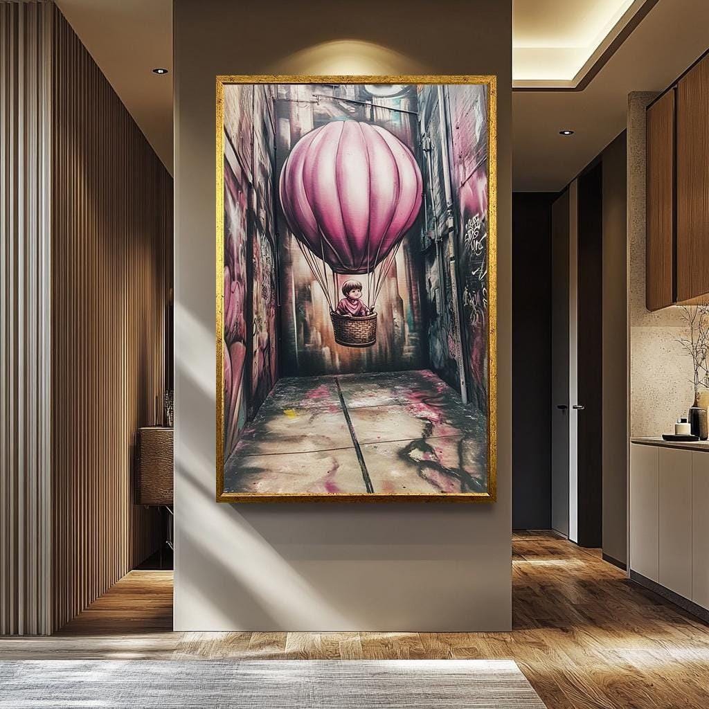 Banksy Street Art Canvas – Pink Balloon Graffiti Urban Wall Decor | Ready to Hang