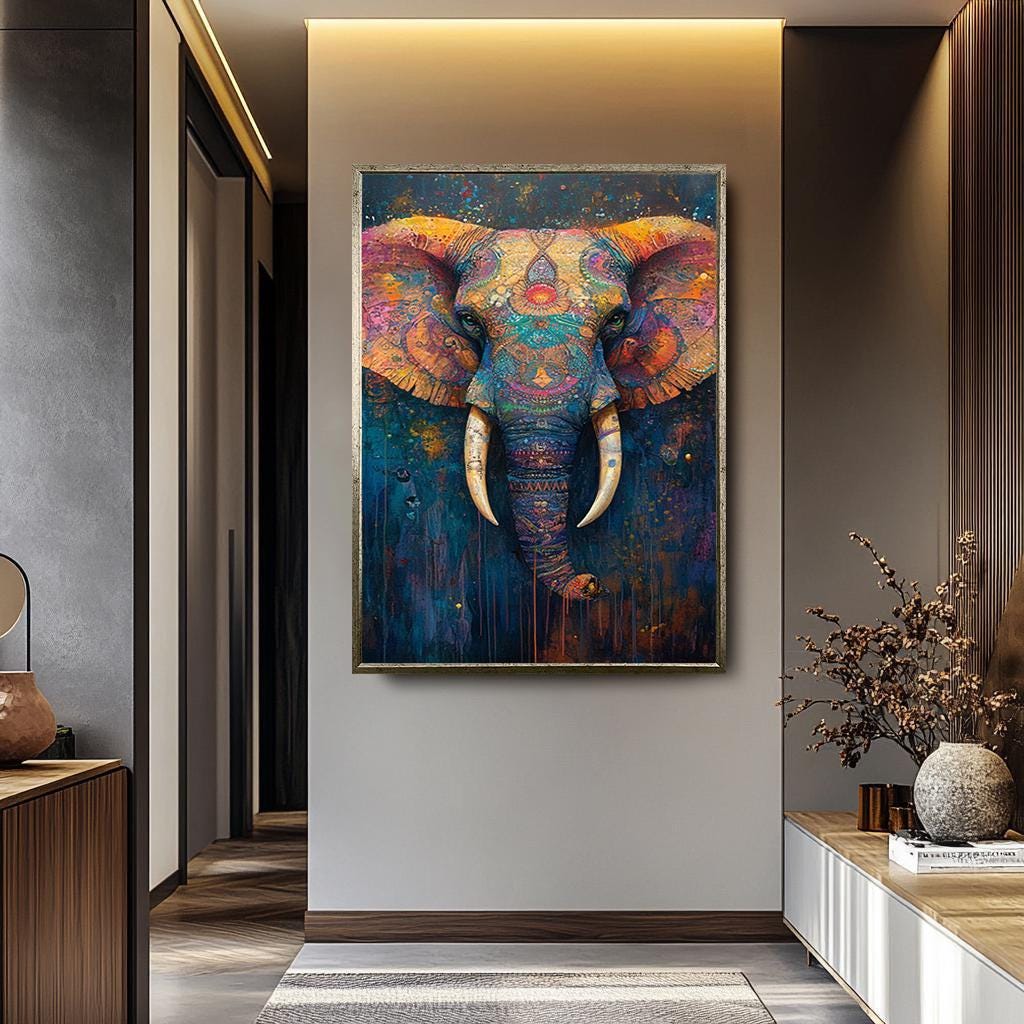 Psychedelic Elephant Canvas - Vibrant Bohemian Wall Art With Ornate Patterns