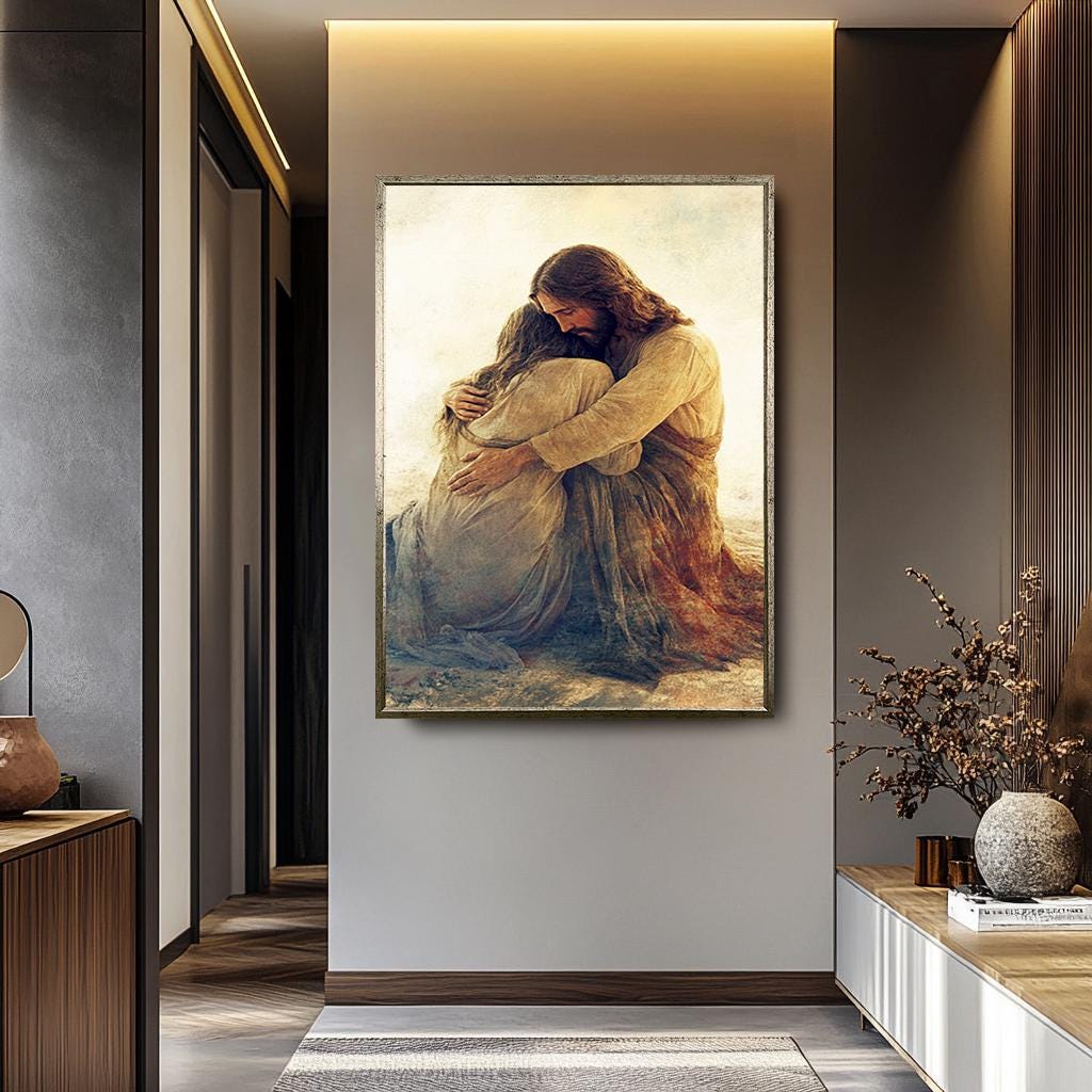 Jesus Christ Canvas Print | Divine Compassion Painting, Christian Wall Art & Healing Love Decor